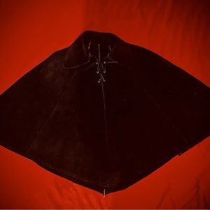 70s Vintage Boho Hippie Leather Poncho Shawl Brown Medium M Vtg Jacket